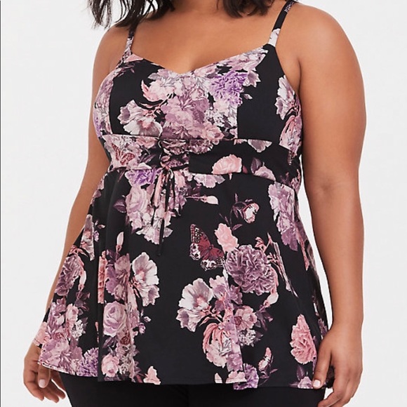 Torrid black floral lace up top